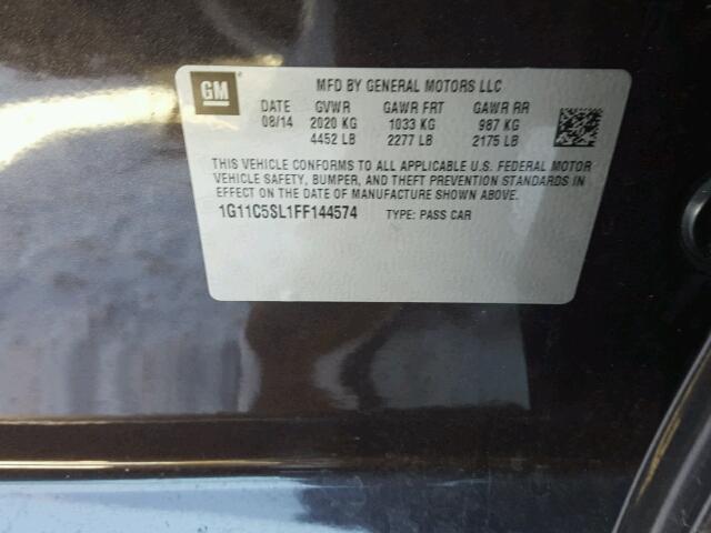 1G11C5SL1FF144574 - 2015 CHEVROLET MALIBU 1LT 灰色 照片 10