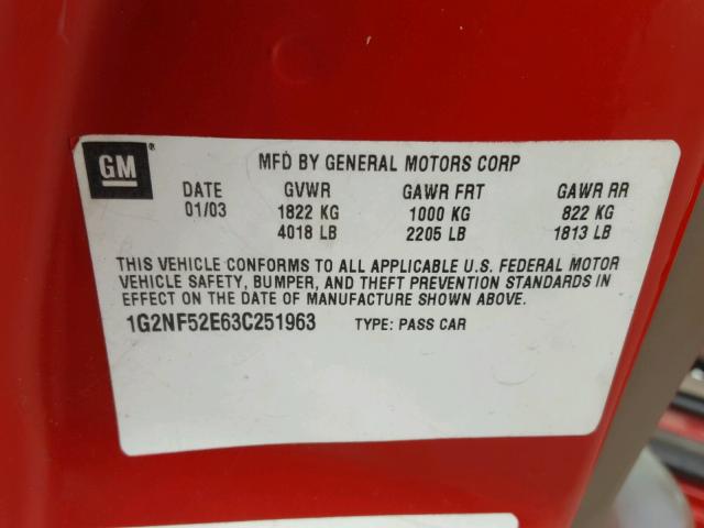 1G2NF52E63C251963 - 2003 PONTIAC GRAND AM S RED photo 10