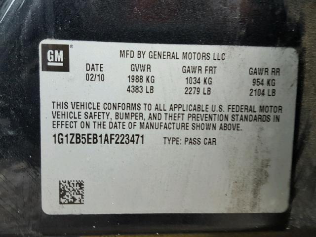 1G1ZB5EB1AF223471 - 2010 CHEVROLET MALIBU LS BLACK photo 10