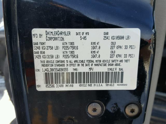 1J4GL38K55W690355 - 2005 JEEP LIBERTY RE BLACK photo 10