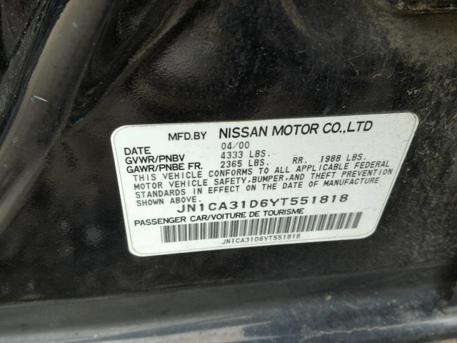 JN1CA31D6YT551818 - 2000 NISSAN MAXIMA GLE BLACK photo 10