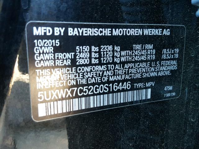 5UXWX7C52G0S16446 - 2016 BMW X3 XDRIVE3 BLACK photo 10