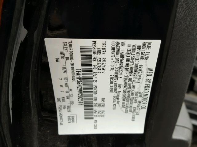 1FAHP36N29W202518 - 2009 FORD FOCUS SES BLACK photo 10