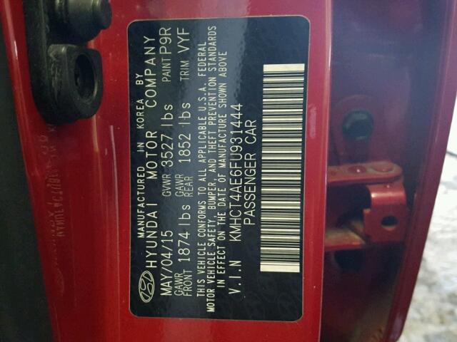 KMHCT4AE6FU931444 - 2015 HYUNDAI ACCENT GLS RED photo 10