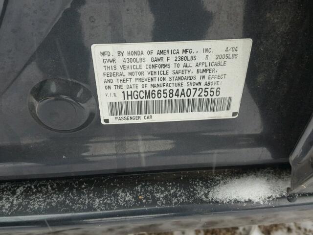 1HGCM66584A072556 - 2004 HONDA ACCORD EX BLACK photo 10