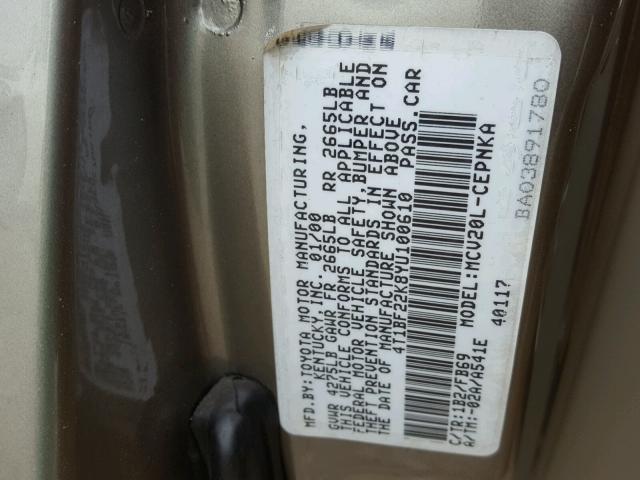 4T1BF22K8YU100610 - 2000 TOYOTA CAMRY LE 棕色 照片 10