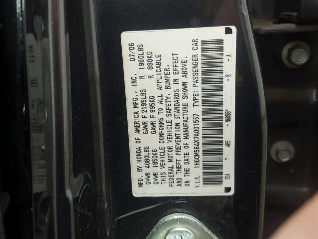 1HGCM564X7A001557 - 2007 HONDA ACCORD LX GRAY photo 10