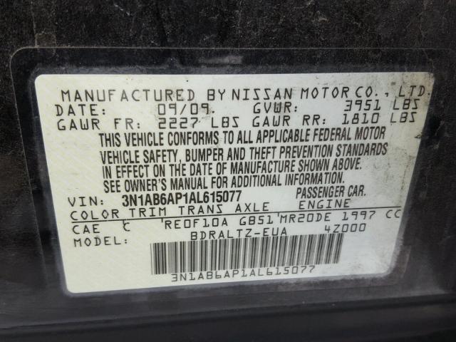 3N1AB6AP1AL615077 - 2010 NISSAN SENTRA 2.0 BLACK photo 10