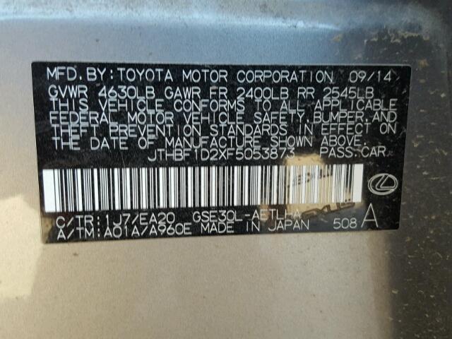 JTHBF1D2XF5053873 - 2015 LEXUS IS 250 GRAY photo 10