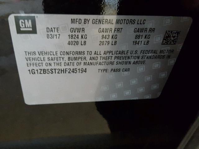 1G1ZB5ST2HF245194 - 2017 CHEVROLET MALIBU LS BLACK photo 10