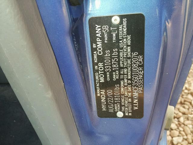 KMHCF35G01U082076 - 2001 HYUNDAI ACCENT L BLUE photo 10