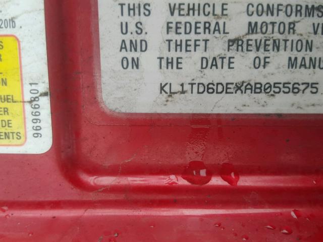 KL1TD6DEXAB055675 - 2010 CHEVROLET AVEO LS RED photo 10