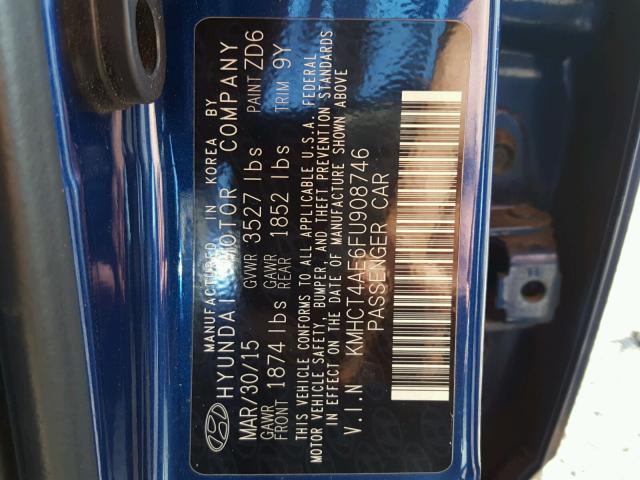 KMHCT4AE6FU908746 - 2015 HYUNDAI ACCENT GLS BLUE photo 10