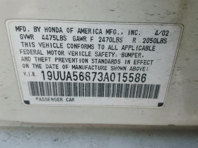 19UUA56873A015586 - 2003 ACURA 3.2TL TYPE WHITE photo 10