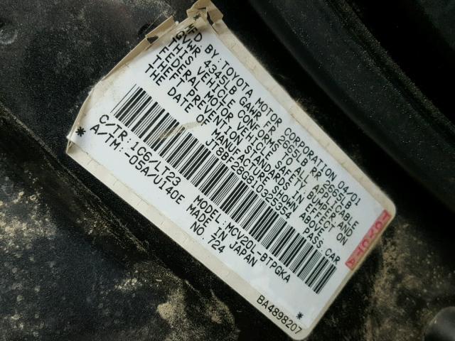 JT8BF28G810325354 - 2001 LEXUS ES 300 BLACK photo 10