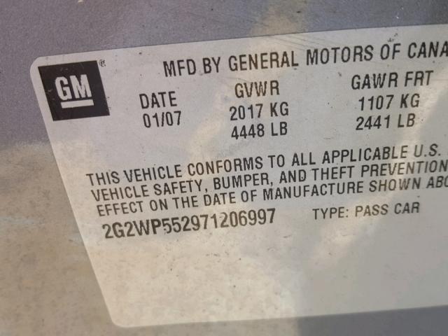 2G2WP552971206997 - 2007 PONTIAC GRAND PRIX Մոխրագույն լուսանկար 10