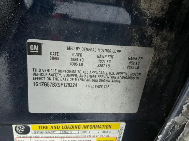 1G1ZG57BX9F128224 - 2009 CHEVROLET MALIBU LS BLUE photo 10