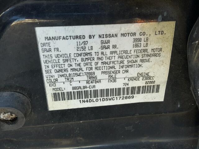 1N4DL01D5WC172869 - 1998 NISSAN ALTIMA XE BLACK photo 10