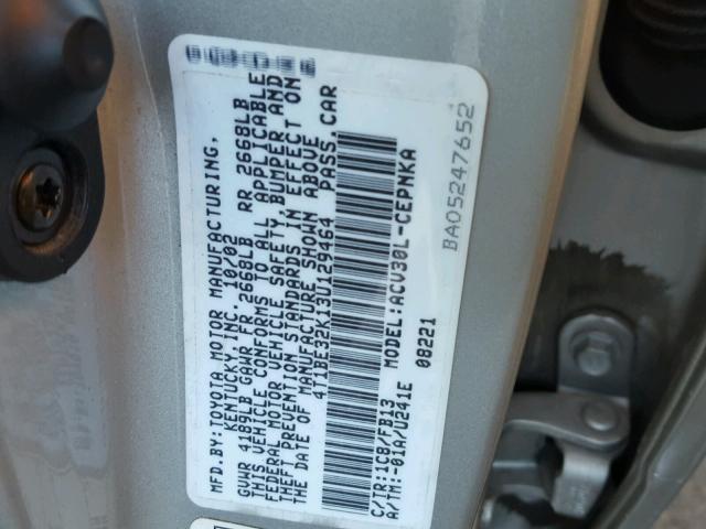 4T1BE32K13U129464 - 2003 TOYOTA CAMRY LE SILVER photo 10