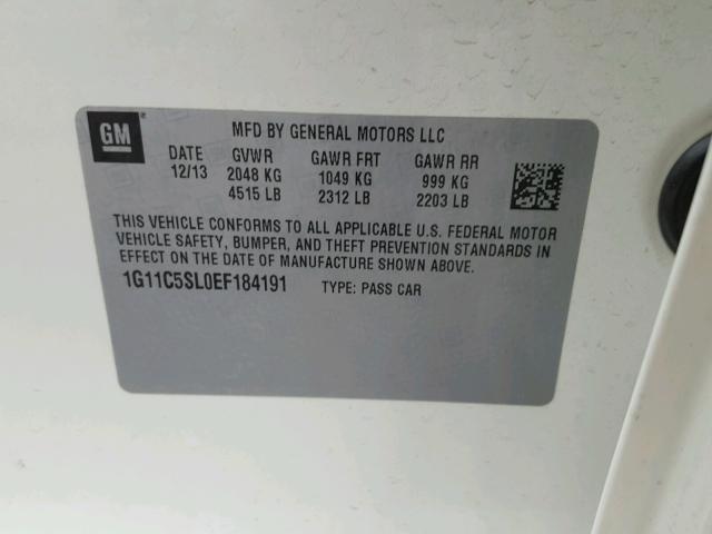 1G11C5SL0EF184191 - 2014 CHEVROLET MALIBU 1LT 白色 照片 10