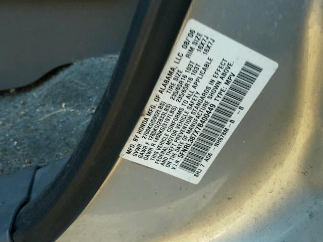 5FNRL387X7B400449 - 2007 HONDA ODYSSEY EX SILVER photo 10