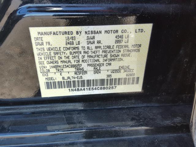 1N4BA41E54C880257 - 2004 NISSAN MAXIMA SE BLACK photo 10