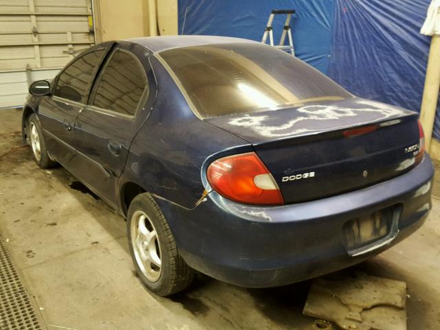 1B3ES46C42D596381 - 2002 DODGE NEON SE BLUE photo 3