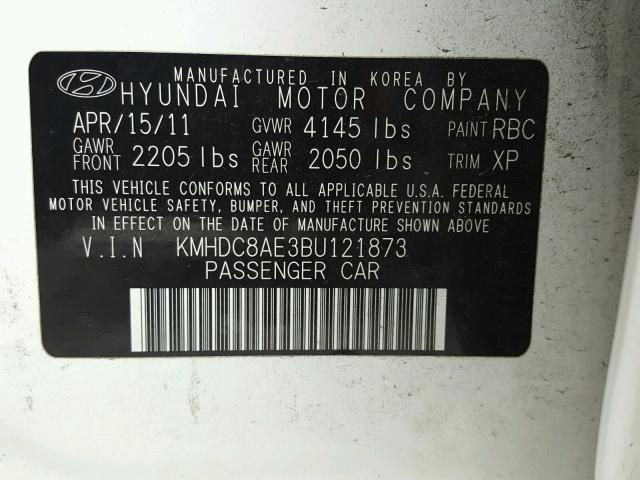 KMHDC8AE3BU121873 - 2011 HYUNDAI ELANTRA TO WHITE photo 10