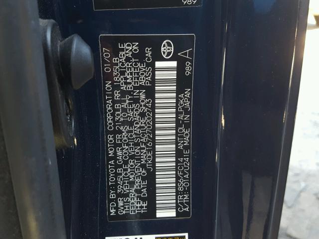 JTKDE167270202743 - 2007 TOYOTA SCION TC 蓝色 照片 10