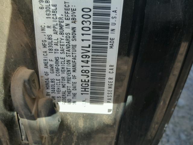 1HGEJ8149VL110300 - 1997 HONDA CIVIC EX 黑色 照片 10