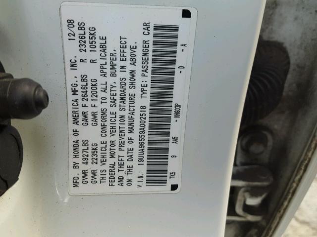 19UUA96559A002518 - 2009 ACURA TL WHITE photo 10