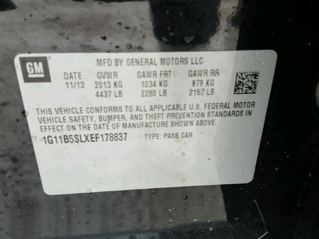 1G11B5SLXEF178837 - 2014 CHEVROLET MALIBU LS შავი ფოტო 10