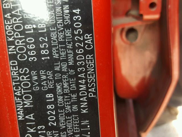 KNADM4A33D6225034 - 2013 KIA RIO LX RED photo 10