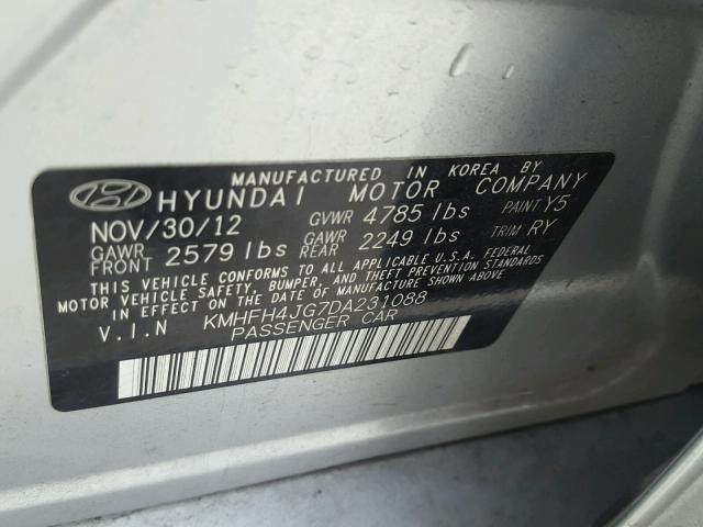 KMHFH4JG7DA231088 - 2013 HYUNDAI AZERA GLS SILVER photo 10