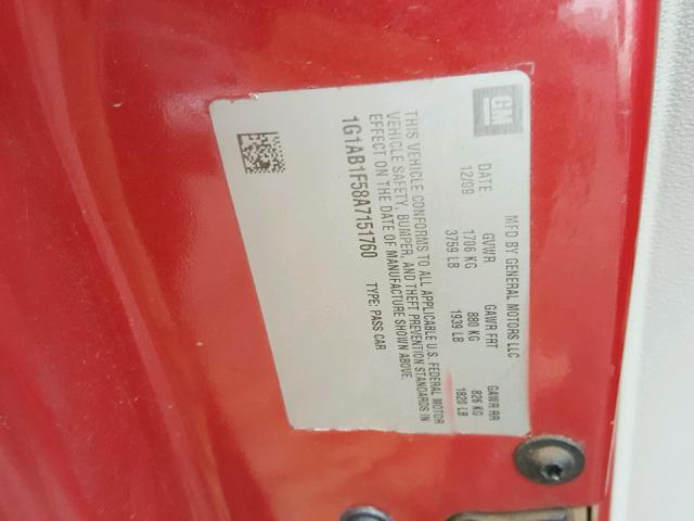 1G1AB1F58A7151760 - 2010 CHEVROLET COBALT LS RED photo 10