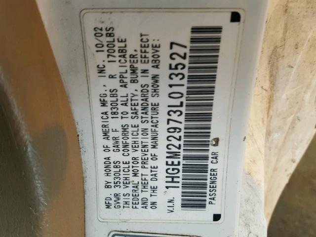 1HGEM22973L013527 - 2003 HONDA CIVIC EX 白色 照片 10