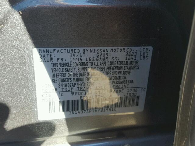 3N1AB7AP7HY319810 - 2017 NISSAN SENTRA S GRAY photo 10