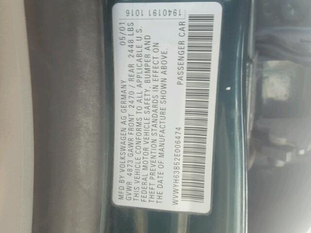 WVWYH63B52E006474 - 2002 VOLKSWAGEN PASSAT GLX 绿色 照片 10