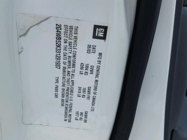 2G4WB52K331291937 - 2003 BUICK REGAL LS WHITE photo 10