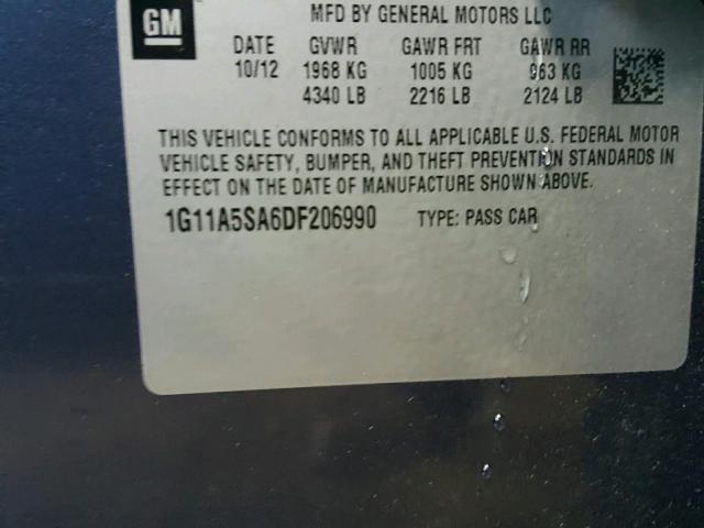 1G11A5SA6DF206990 - 2013 CHEVROLET MALIBU LS 蓝色 照片 10