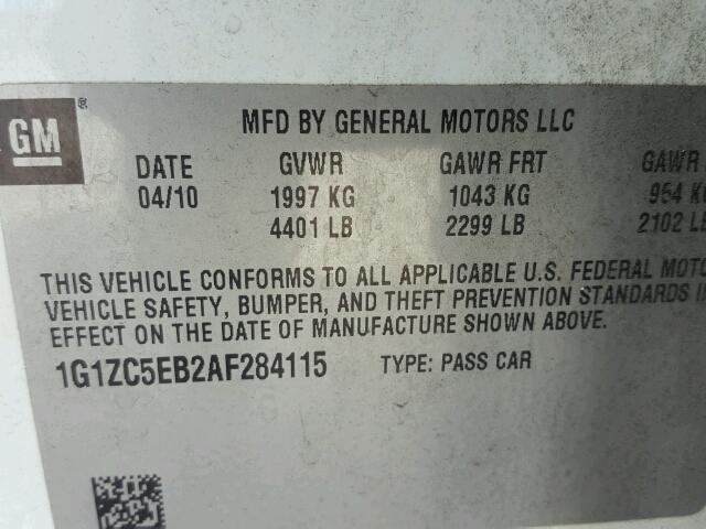 1G1ZC5EB2AF284115 - 2010 CHEVROLET MALIBU 1LT 白色 照片 10