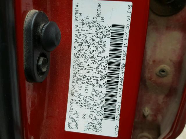 3TMMU4FN9BM028363 - 2011 TOYOTA TACOMA DOU RED photo 10