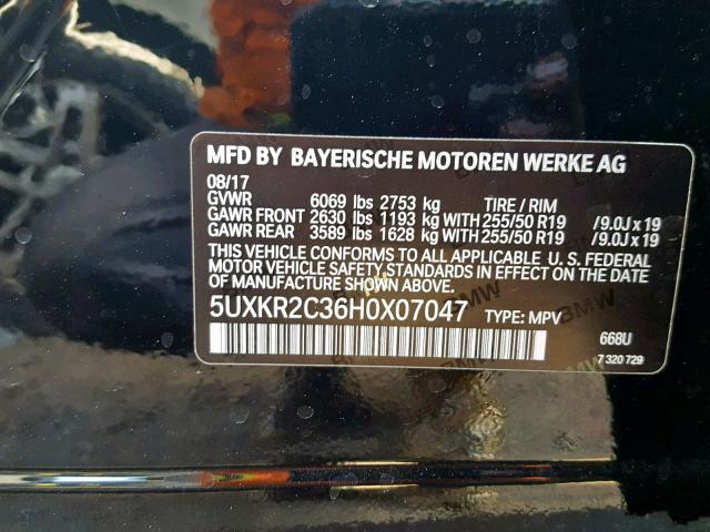 5UXKR2C36H0X07047 - 2017 BMW X5 SDRIVE3 BLACK photo 10