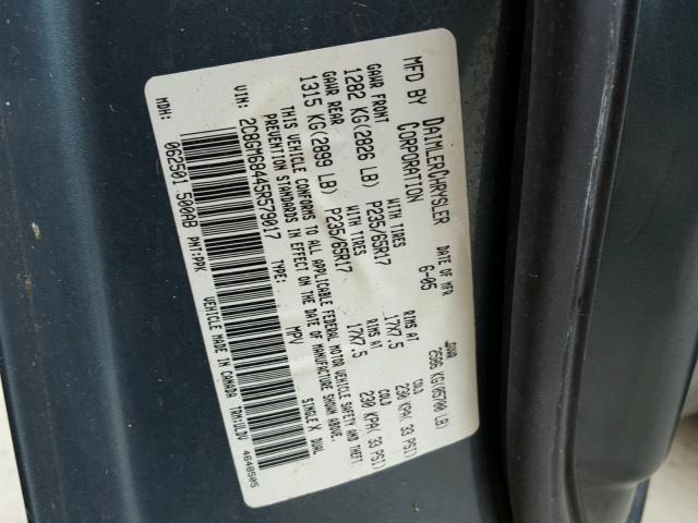 2C8GM68445R579017 - 2005 CHRYSLER PACIFICA T BLUE photo 10