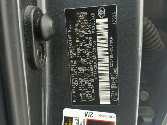 4T1BK3EK0BU122153 - 2011 TOYOTA CAMRY SE CHARCOAL photo 10