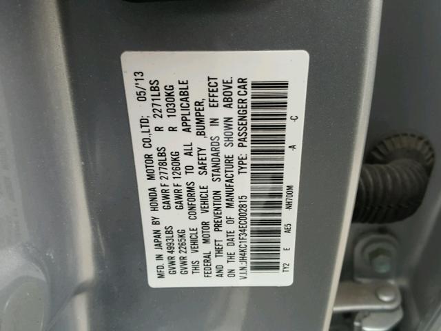 JH4KC1F34EC002815 - 2014 ACURA RLX SILVER photo 10