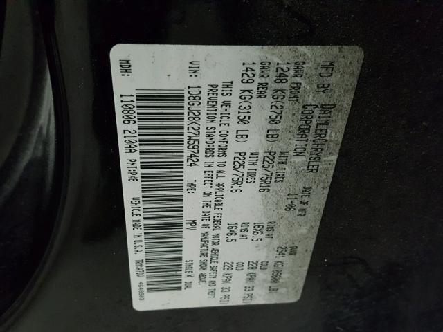 1D8GU28K27W597424 - 2007 DODGE NITRO SXT BLACK photo 10