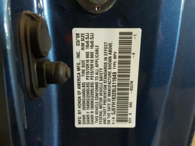 5J6YH18328L011649 - 2008 HONDA ELEMENT LX BLUE photo 10