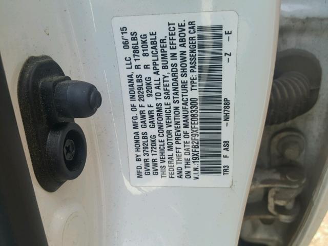 19XFB2F9XFE083300 - 2015 HONDA CIVIC EXL WHITE photo 10