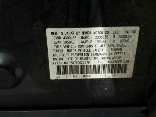 JH4CL96876C022976 - 2006 ACURA TSX GRAY photo 10